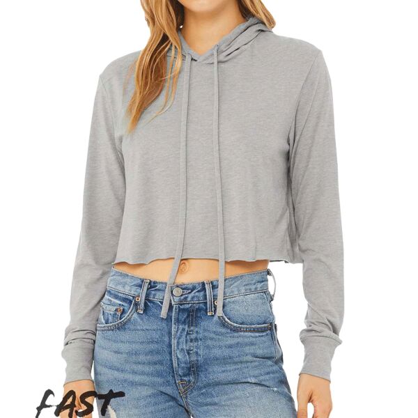 Fast Fashion Women's Triblend Cropped Long Sleeve Hooded Tee Thumbnail